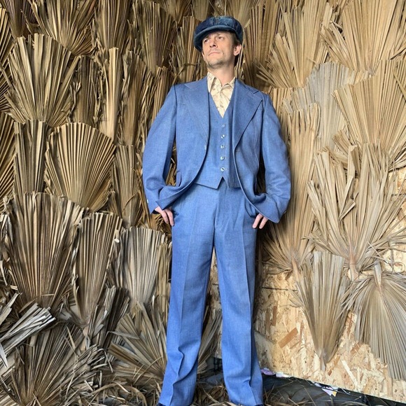 Vintage 1970s Denim Leisure Suit M/L 3 piece - Picture 10 of 12